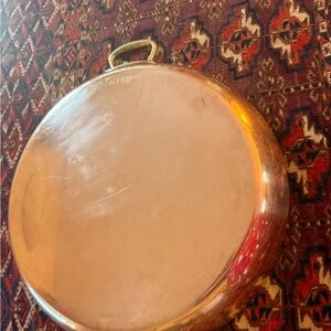 Large Round Copper Pan with Brass Handle - Warm Copper